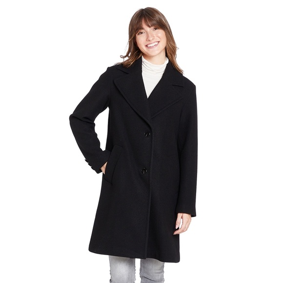 Nine West Wool Blend Button Up Black Pea Coat• Size 14 - Picture 1 of 7